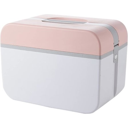 Medicinhætteboks med Spænde Lås, Familie Medicinskab, Dobbeltlags Førstehjælpskasse til Hjem Udendørs 23.5x13.5x15cm