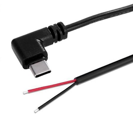USB C Pigtail 2-pinners strømkabel, blank ledning, 22AWG, støtter 5V 3A lading - WELLNGS