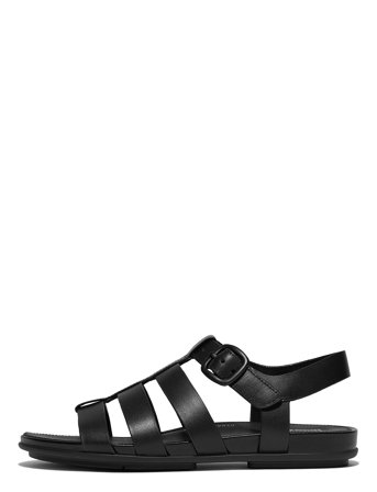 Gracie Rubber-Buckle Leather Fisherman Sandals Black FitFlop