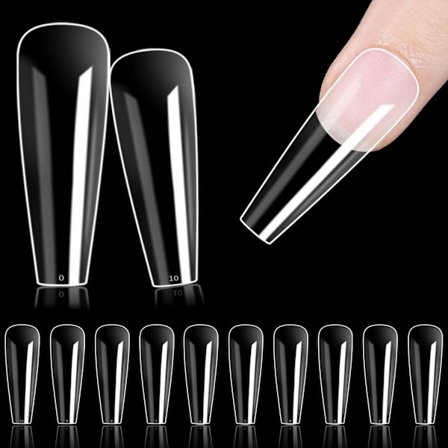 500 stk falske negler Ballerina lange kisteformede kunstige akrylnegler