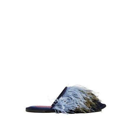 La DoubleJ Feather Slippers (With Feathers) Blå, Dame Hjemmesko