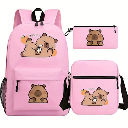 3-delt stor kapacitet studenterrygsæk Capybara med madkasse og penalhus M04