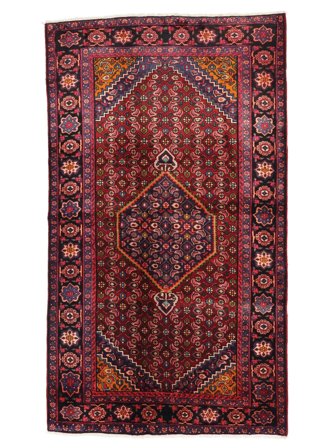 Handgeknüpft Hamadan 132X222 Wollteppich Dunkelrot/Schwarz Klein