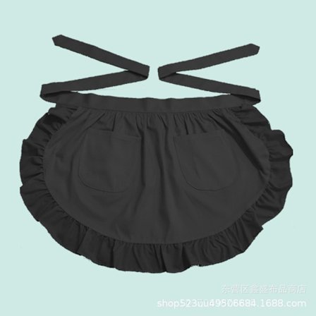 Vintage køkkenforklæde med flæser, sløjfe halvtaljeforklæde med lommer, dobbeltlomme møbelforklæde, sort