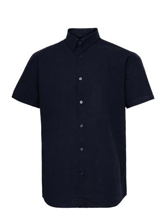 Slhregnew-Linen Shirt Ss Classic W Kortermet Skjorte Blå Selected Homme