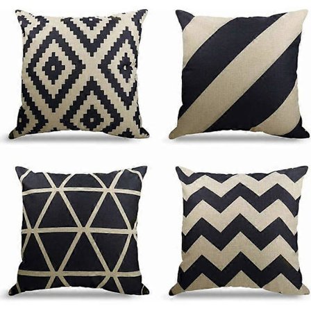 Set med 4 soffkuddöverdrag dekorativa kuddöverdrag för sovrum, soffa, säng, trädgård INGEN KUDDKÄRNA (Svart-beige, 45x45cm)[HK]