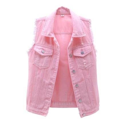 Ärmlös Candy Color Ripped jeansväst för kvinnor Pink XL