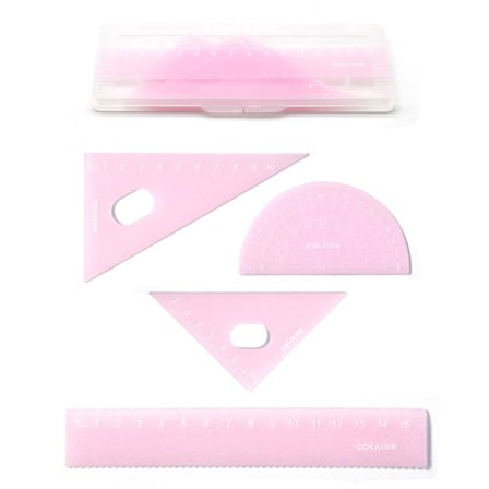 Plastik Geometri Sæt, 4 stk. Matematik Geometri Sæt Gelefarvet Geometri Linealer Trekant Lineal Vinkelmåler Plastik Lineal med Opbevaringsboks