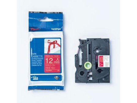 Brother Tape TZERW34 12mm guld på röd - Lyreco - Kontorsmaskiner > Märkmaskiner och tape > Tape - Brother TZ