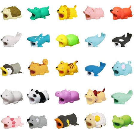 25 stk. laderkabelbeskyttere til telefon, søte dyr som hai, gris, hund osv., USB-laderkabelbeskytter, dyrekabeltygger, telefontilbehør