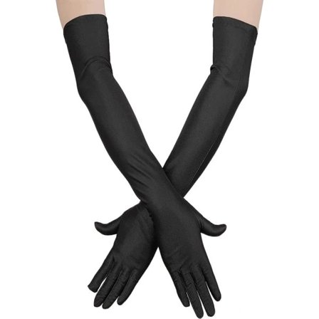 Lange fingerløse satinhandsker til kvinder, operahandsker til bryllup, dansehandsker, strækhandsker til fest (sorte)