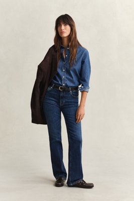 GANT - Slim fit Flared Stretch Jeans til dame dark blue worn in