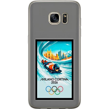 Kompatibel Mobilcover til Samsung Galaxy S7 edge Dynamisk bob eller skeletonrytter i iskanal med Milano Cortina 2026, byens skyline og olympiske ringe