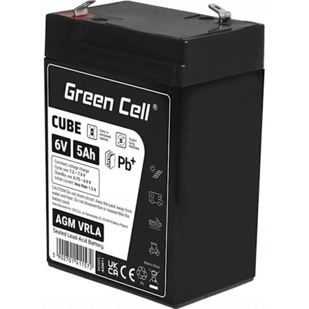 Grön cell Kub AGM VRLA IP54 6V 5Ah underhållsfritt batteri för kassaregisterleksaksalarmsystem