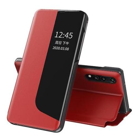 For Huawei P20 Side Display Støtsikker Horisontal Flip Lær Telefondeksel Red
