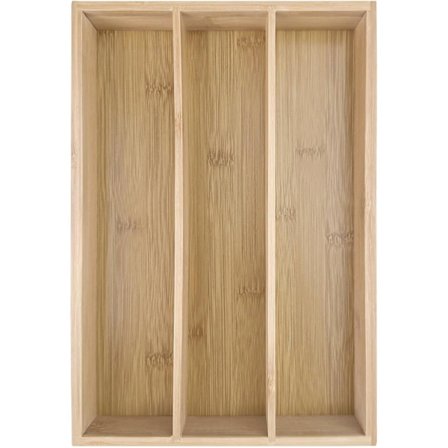 Besticklåda i Bambu, Bestickhållare i Bambu med 3 Fack, Besticklåda för Kökslåda Bambu