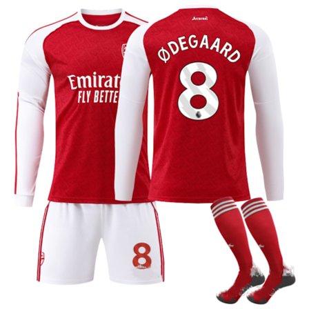 25-26 Arsenal Pitkähihainen NO.8 O Degaard Saka Jalkapallosetti - Syksy-talvisetti, Lasten Uniformu