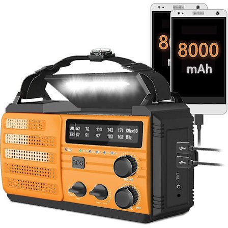 -8000mah Nødvejrradio, Solcelledrevet håndsvinget nødradio, AM/FM/NOAA Alarmvejrradio Power Bank, Med SOS Alarm, Lommelygte, Læsning