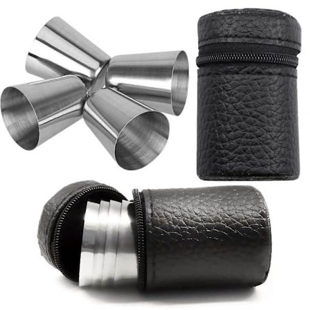 4 stk. Rustfrit Stål Drikkekop Sæt Schnapps Kop Ubrækkelig Bærbar Mini Shotsglas Til Camping Rejse Udendørs Med Læderetui