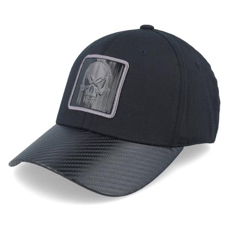 Iconic - Skull Black Metallic Patch Black/Carbon Flexfit Flexfit Black Cap - @ Hatstore