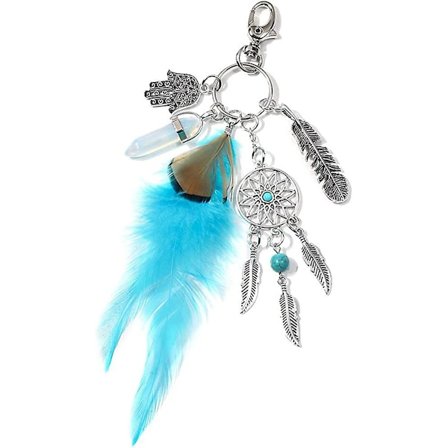 Drømmefanger Nøglering til Kvinder - Boho Fjer Nøgleringe Yin Yang Tai Chi nøglekæde til Rygsæk