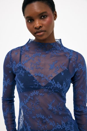 NA-KD Long Sleeve Lace Top - Festtoppe - Blå - XS