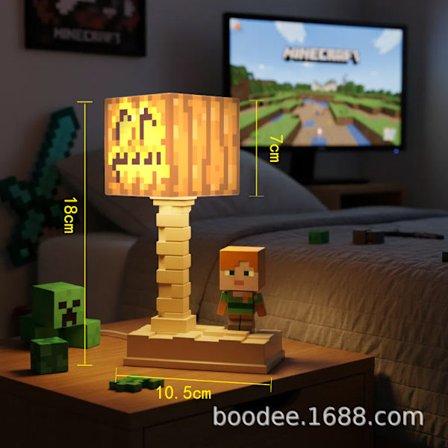 Sengelampe med Minecraft-tema TNT-natlampe inspireret af Minecraft Byggeklodslampe i Minecraft-stil Stemningsfuld bordlampe