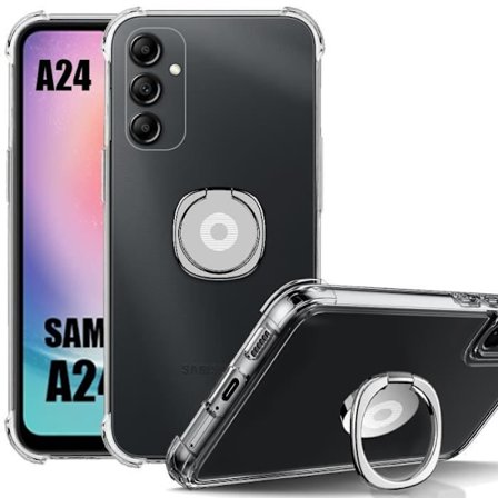 Fodral till Samsung Galaxy A24 Stötsäkert Transparent Silikonskydd med Silver Ring Support