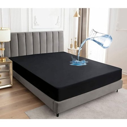 Vandtæt madrasbeskytter 120x200cm, Premium åndbar madrasbeskytter, Lydløs madrasbeskytter, Vandtæt lagen (Sort)