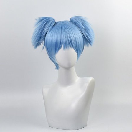 Smuk himmelblå tredelt paryk sæt, kort paryk til rollespil, klasseværelsesrollespil