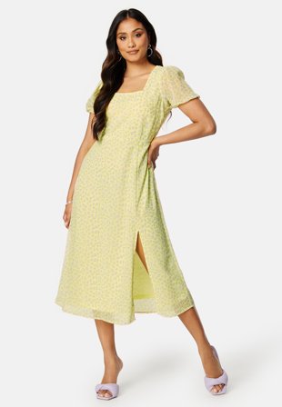 BUBBLEROOM Emilia puff sleeve dress Light yellow / Patterned Klær