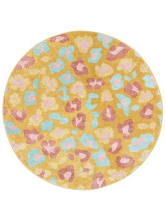 Leopold Kinderteppich Innen-/Outdoor-Teppich Waschbar Ø 150 Klein Gelb/Mehrfarbig Tier Rund