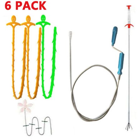 6 stk. afløbsrensesæt til rengøring af hår, køkkenrørsrenser, kloakrenser, anti-blokeringssæt til vask