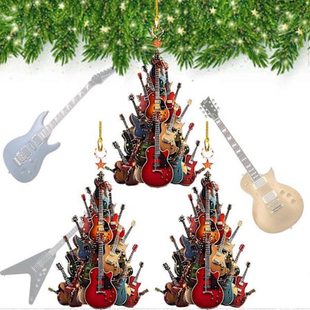 Rockin' Around The Guitar Juletræsornament, 2D Premium Akryl Rock Guitar Juletræsornament, Guitar Musikinstrument Ornament (LGL)