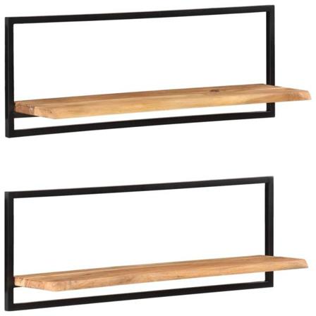 Vidaxl Vägghyllor 2 St 100x24x35 Cm Massivt Akaciaträ Och Stål Brun