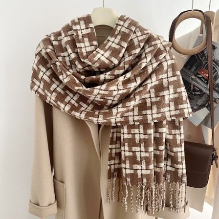 Imiteret cashmere tørklæde, simpelt ternet mønster til studerende, Khaki