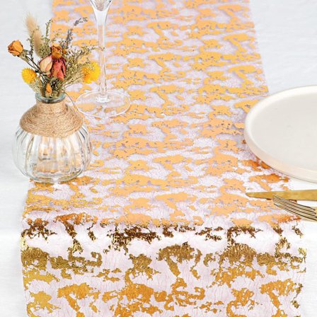 Pink Net Bordløber med Guldfolie 28cmx5m, Metallisk Bånd til Bordet