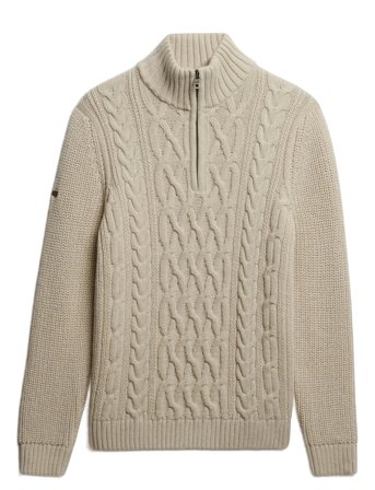 Jacob Cable Knit Half Zip Cream Superdry