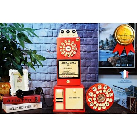 Dekorativ telefonkiosk - TD - Vintage - Legerat järn - Röd - 28.5x18x63cm