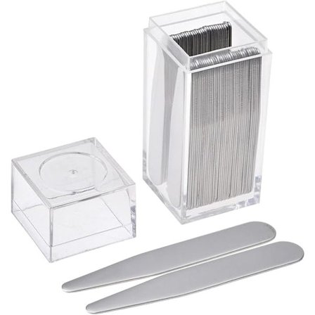 40 stk. kravebøjler i rustfrit stål i en gennemsigtig plastikæske til herreskjorter