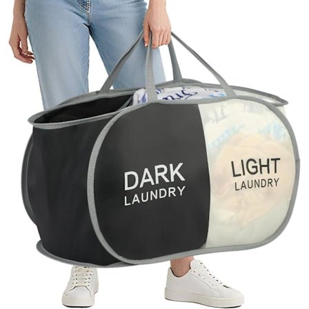 Hopfällbar 2/3-delad tvättkorg – Tvättkorg med handtag och färgkodade fack för Hem_TF_TF