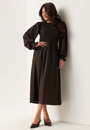 BUBBLEROOM-Structure Long Sleeve Midi Dress-XL