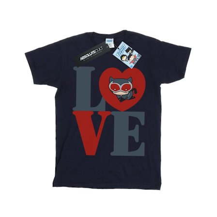 DC Comics Girls Chibi Catwoman Love Bomull T-shirt 7-8 år Marinblå