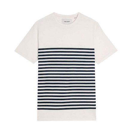 Lyle & Scott Herr Bretonrandig Linneblandning T-shirt L Vit
