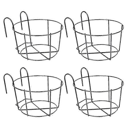 4 stk. hengende rekkverksplantekasser blomsterpotteholdere plantejernstativ gjerde metall potteholder montert