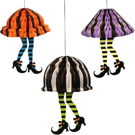 Halloween hengende hekseben ornament, Honeycomb skjørt høye hæler hengende papir hengende innendørs utendørs hjemsøkt husfest rekvisita, 3 stykker