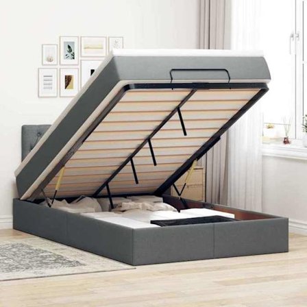 Maison Exclusive - Ottoman säng med madrass och LED mörkgrå 120x200 cm tyg