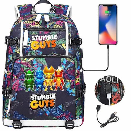 Store Vandtætte Skoletasker, Rejse Business Laptop Rygsække Med USB Opladningsport - Stumble Guys Rygsæk