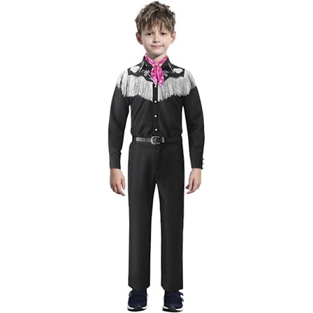 Drenge Ken Cowboy Kostume Med Halstørklæde Western Langærmet Frynser Skjorte Bukser Bælte Sæt Halloween Cosplay -a