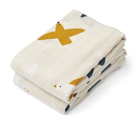 LIEWOOD Stofklude i Økologisk Bomuldsmusselin 2-pak Birds Sea shell, Børn & Forældre, Bleer, Stofbleer
